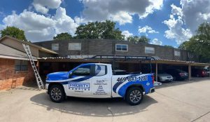 A priority roofing truck