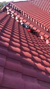 Closeup of a red tile roof