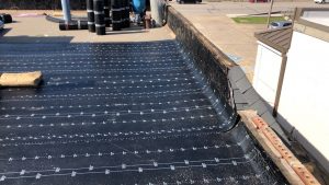 Closeup of a modified bitumen commercial roof