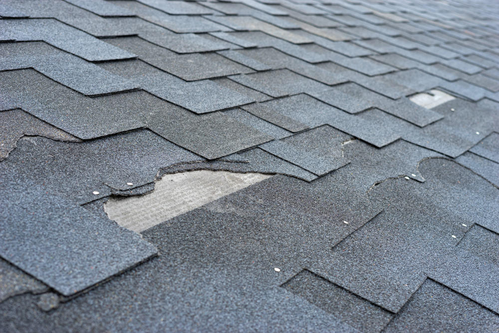 Closeup of broken shingles
